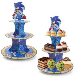 Sonic Round Cardboard 3 Tier Cupcake Stand